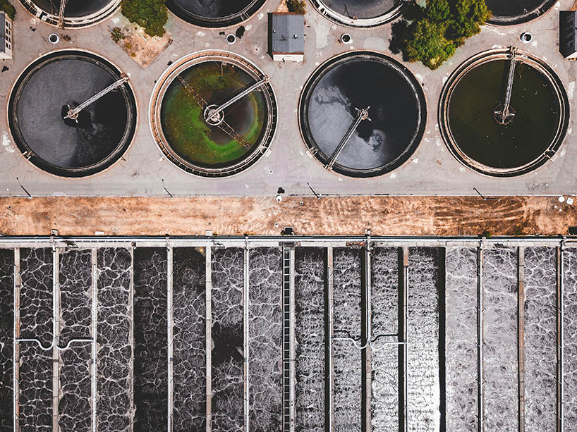 An aerial view of a wastewater treatment set-up